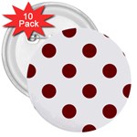 Polka Dots - Maroon Red on White 3  Button (10 pack)