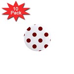 Polka Dots - Maroon Red on White 1  Mini Magnet (10 pack)