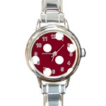Polka Dots - White on Burgundy Red Round Italian Charm Watch