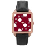 Polka Dots - White on Burgundy Red Rose Gold Leather Watch
