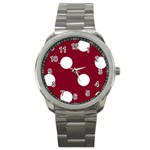 Polka Dots - White on Burgundy Red Sport Metal Watch