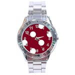 Polka Dots - White on Burgundy Red Stainless Steel Analogue Watch