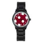Polka Dots - White on Burgundy Red Stainless Steel Round Watch