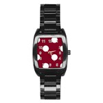 Polka Dots - White on Burgundy Red Stainless Steel Barrel Watch