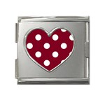 Polka Dots - White on Burgundy Red Mega Link Heart Italian Charm (18mm)