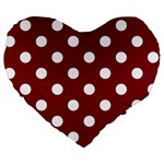 Polka Dots - White on Burgundy Red Large 19  Premium Heart Shape Cushion