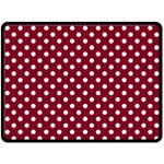 Polka Dots - White on Burgundy Red Fleece Blanket (Large) (One Side)
