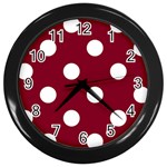 Polka Dots - White on Burgundy Red Wall Clock (Black)