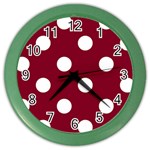 Polka Dots - White on Burgundy Red Color Wall Clock