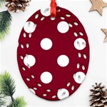 Polka Dots - White on Burgundy Red Oval Filigree Ornament (Two Sides)