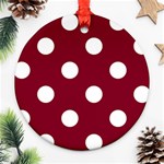 Polka Dots - White on Burgundy Red Round Ornament (Two Sides)