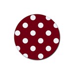 Polka Dots - White on Burgundy Red Rubber Coaster (Round)