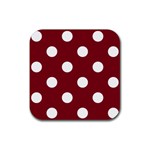 Polka Dots - White on Burgundy Red Rubber Coaster (Square)