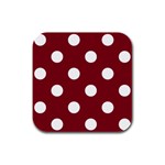 Polka Dots - White on Burgundy Red Rubber Square Coaster (4 pack)