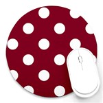 Polka Dots - White on Burgundy Red Round Mousepad