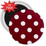 Polka Dots - White on Burgundy Red 3  Magnet (10 pack)