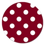 Polka Dots - White on Burgundy Red Magnet 5  (Round)