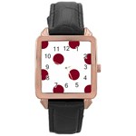 Polka Dots - Burgundy Red on White Rose Gold Leather Watch