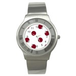 Polka Dots - Burgundy Red on White Stainless Steel Watch