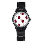Polka Dots - Burgundy Red on White Stainless Steel Round Watch