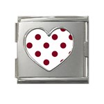 Polka Dots - Burgundy Red on White Mega Link Heart Italian Charm (18mm)