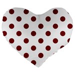 Polka Dots - Burgundy Red on White Large 19  Premium Heart Shape Cushion
