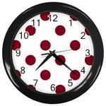 Polka Dots - Burgundy Red on White Wall Clock (Black)
