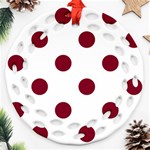 Polka Dots - Burgundy Red on White Ornament (Round Filigree)