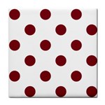 Polka Dots - Burgundy Red on White Tile Coaster