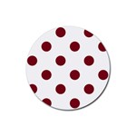 Polka Dots - Burgundy Red on White Rubber Round Coaster (4 pack)
