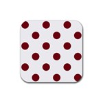 Polka Dots - Burgundy Red on White Rubber Coaster (Square)