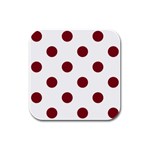 Polka Dots - Burgundy Red on White Rubber Square Coaster (4 pack)