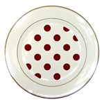 Polka Dots - Burgundy Red on White Porcelain Plate
