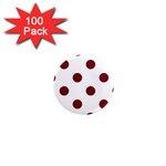 Polka Dots - Burgundy Red on White 1  Mini Magnet (100 pack)