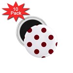 Polka Dots - Burgundy Red on White 1.75  Magnet (10 pack)