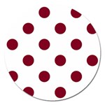 Polka Dots - Burgundy Red on White Magnet 5  (Round)