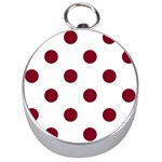 Polka Dots - Burgundy Red on White Silver Compass