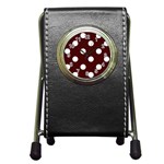 Polka Dots - White on Bulgarian Rose Red Pen Holder Desk Clock
