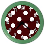 Polka Dots - White on Bulgarian Rose Red Color Wall Clock