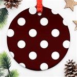 Polka Dots - White on Bulgarian Rose Red Round Ornament (Two Sides)