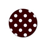 Polka Dots - White on Bulgarian Rose Red Rubber Coaster (Round)