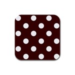 Polka Dots - White on Bulgarian Rose Red Rubber Square Coaster (4 pack)