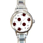 Polka Dots - Bulgarian Rose Red on White Round Italian Charm Watch