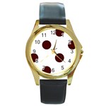 Polka Dots - Bulgarian Rose Red on White Round Gold Metal Watch