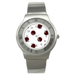 Polka Dots - Bulgarian Rose Red on White Stainless Steel Watch