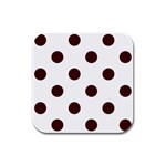 Polka Dots - Bulgarian Rose Red on White Rubber Square Coaster (4 pack)