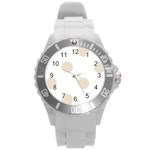 Polka Dots - Pearl Brown on White Round Plastic Sport Watch (L)