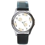 Polka Dots - Pearl Brown on White Round Metal Watch