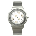 Polka Dots - Pearl Brown on White Stainless Steel Watch