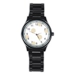 Polka Dots - Pearl Brown on White Stainless Steel Round Watch